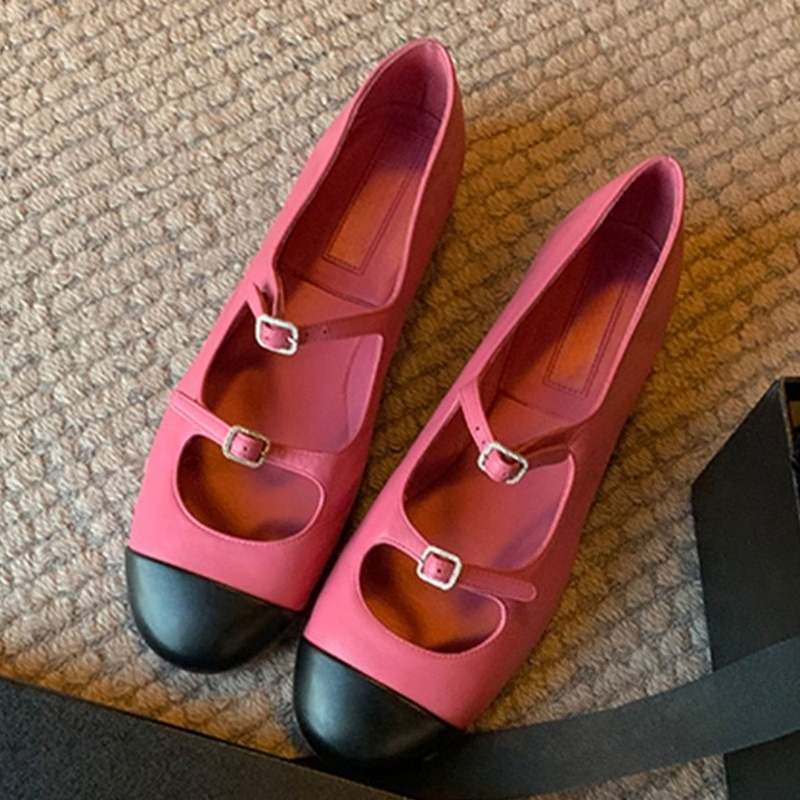 Women'S Fashion Brand Shoes - エレガントなメリージェーンシューズ レディース ベルトバックル ミックスカラー 浅履き ファッション