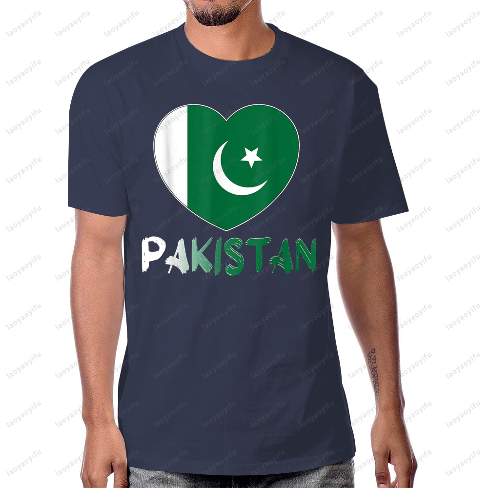 Women Fashion Pakistan - パキスタン国旗ハートグラフィックプリントクラシック Tシャツカジュアルファッションルーズ夏の男の Tシャツ半袖綿女性服
