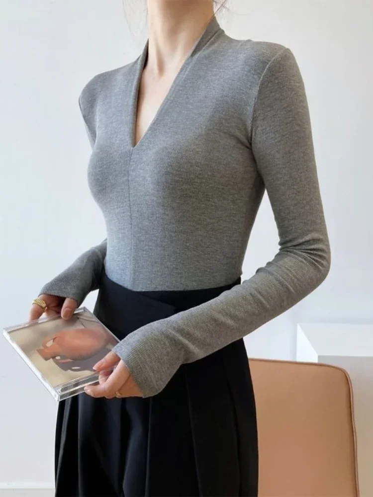 Women'S Fashion For 2026 - Vネック スリムシャツ 長袖トップス 美しいレディース エレガントブラウス 無地セクシーキャミソール