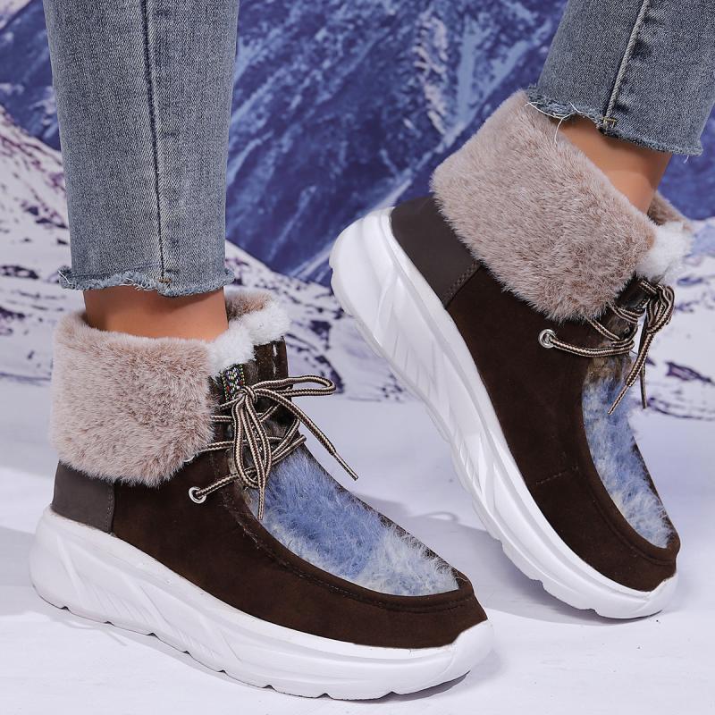 Women'S Fashion Hiking Boots - 2025年冬 レディース ファッション フェイクファー レースアップ スノーブーツ