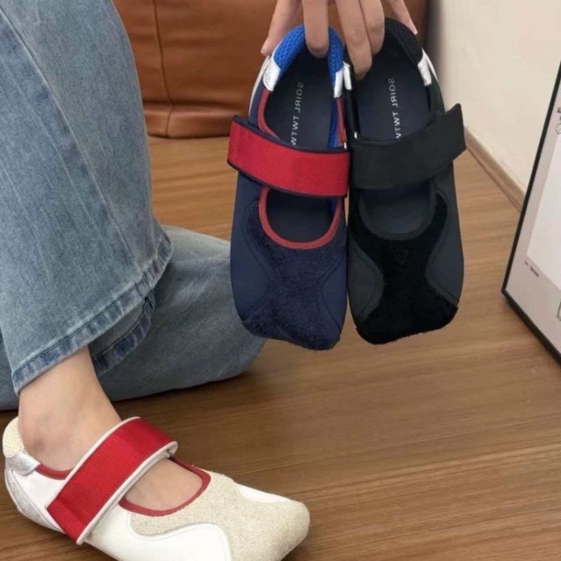 Women'S Fashion Velcro Sneakers - 2026年ニュースクエアヘッドアグリーキュートベルクロジェーンシューズレディース新作軽量多用途バレエカジュアルスニーカー