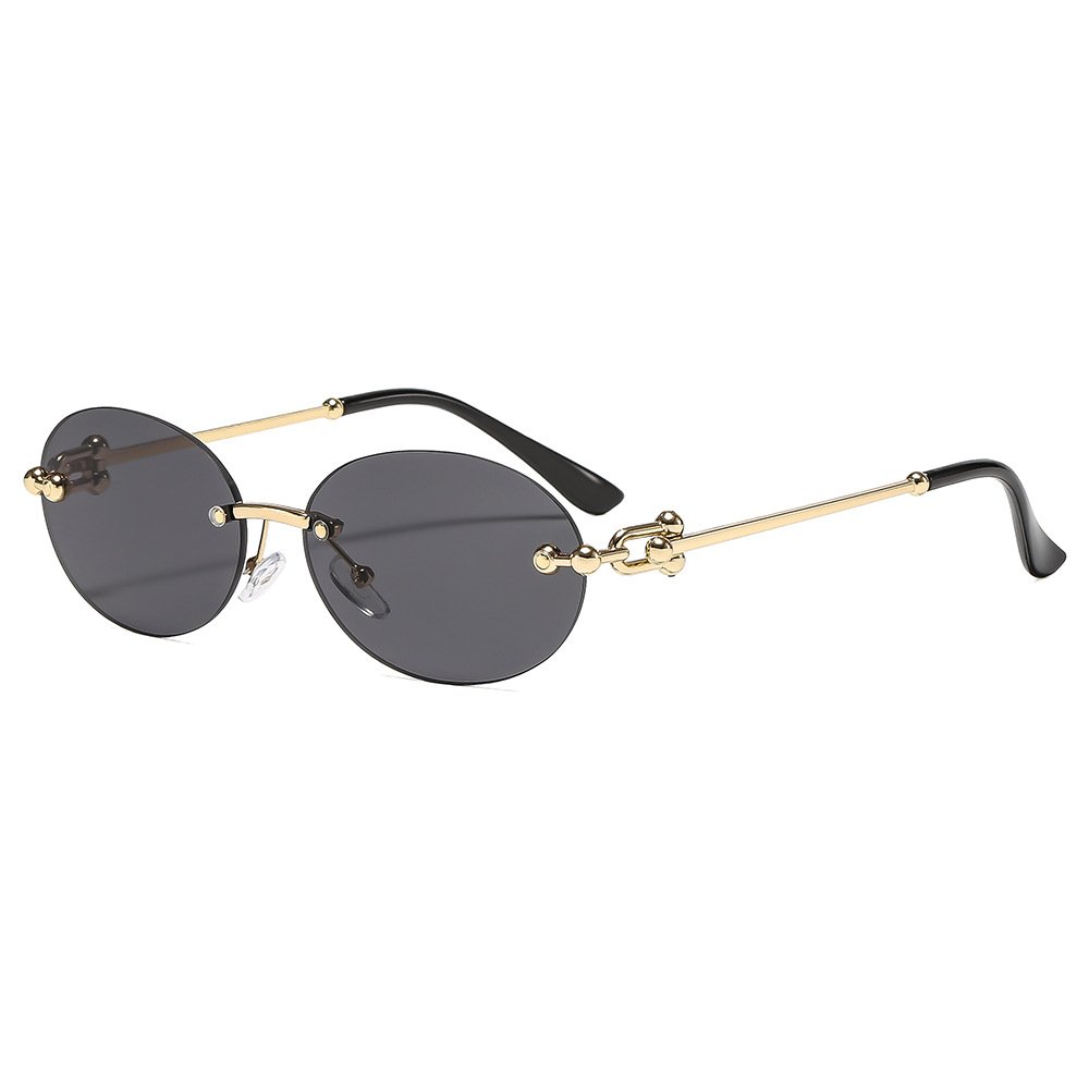 Women'S Fashion Eyeglasses - 新しいメタルフレームレスオーバル女性サングラス高級ブランドデザイン夏の日焼け止めサニー男性ファッションサングラス UV400