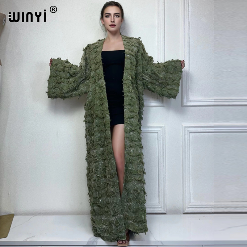 Kimono Cardigan Women - Winyi-女性のための綿のネクタイ染めカーディガン、廃棄物、エレガントな着物、長いダウンコート、マキシドレス、オープンアバヤ、オーバーコート