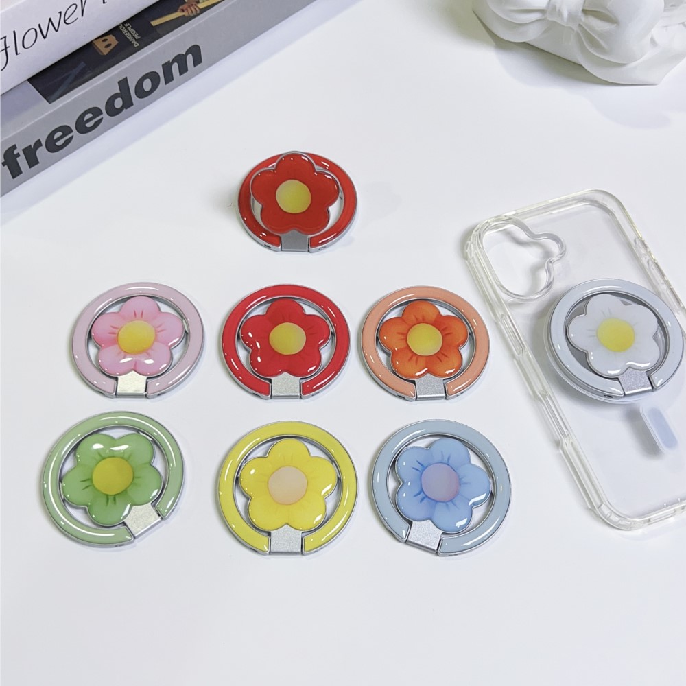 Women Fashion Rings - 花型マグネット式折りたたみキックスタンド付きスマホリングホルダー、落下防止スマホグリップスタンド、iPhone・Samsung対応ユニバーサルデスクトップブラケット（新製品）
