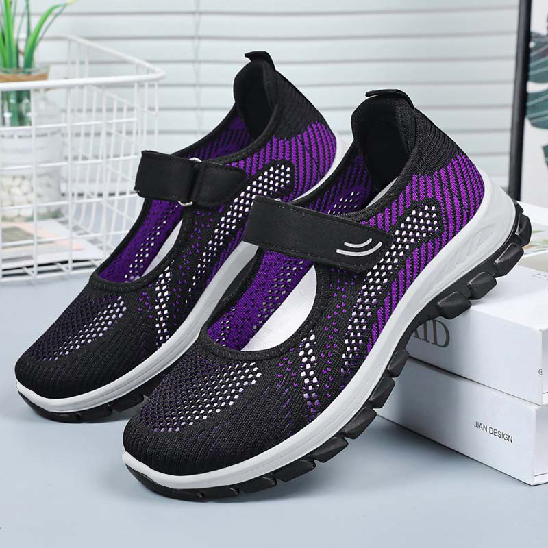 Women'S Fashion Velcro Sneakers - 夏の女性の通気性メッシュスポーツシューズ軽量ベルクロスリップオン厚いソールノンスリップ高齢女性ウォーキングカジュアルスニーカー
