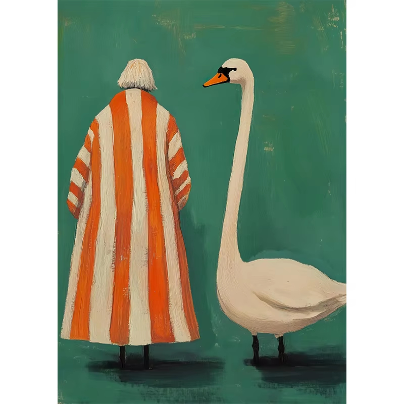 Women'S Fashion In The 60S - 油絵レトロ抽象60年代ファッション女性とガチョウトレンディなカラフルなキャンバス絵画壁アート写真モダンな家の装飾