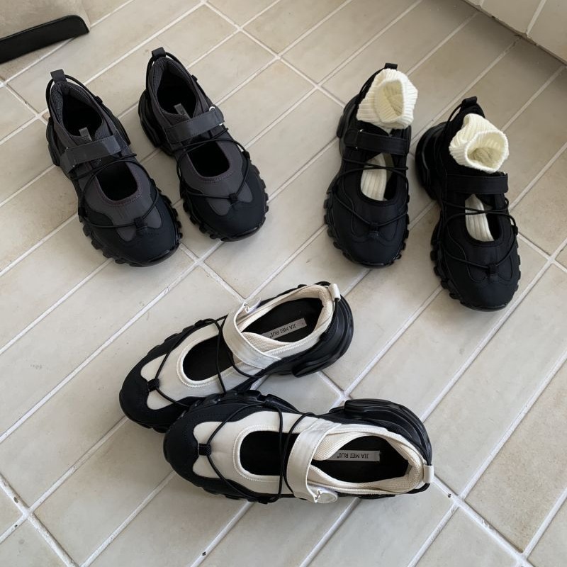 Women'S Fashion Velcro Sneakers - スポーティーなチャンキープラットフォームメリージェーンシューズ、女性用、ツートーンの調節可能なベルクロストラップ、クロスレースアップ、カジュアルウォーキングスニーカー