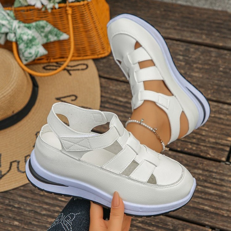 Women'S Fashion Velcro Sneakers - レディースプラットフォームスニーカーサンダル中空カットアウトベルクロストラップフックループ厚底ウォーキングカジュアルアウトドアスポーティサマーファッション