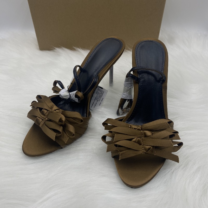 Women'S Fashion Brand Shoes - ブランドアンクルストラップ超ハイヒール女性モダンサンダルブラウンリボン装飾エレガントなパーティー宴会ハイヒールオープントゥレディシューズ