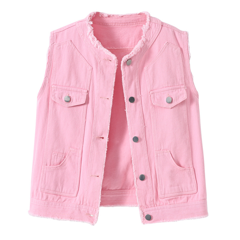 Women Fashion Vest - レディーススリムフィットノースリーブデニムベスト、ラウンドネック、サマートレンドトップ、フリンジエッジ、おしゃれなキャミソール
