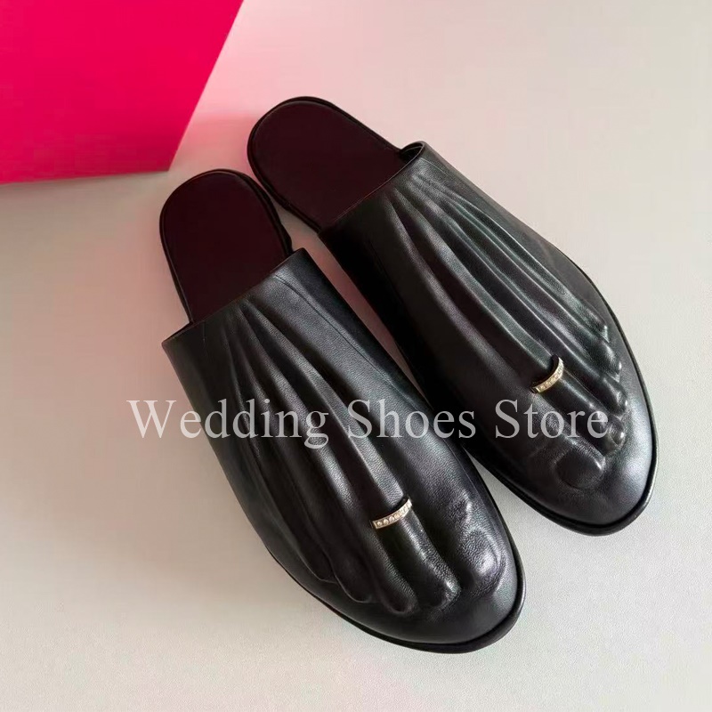Women Fashion Rings - ファッションノベルティデザイナースタイルスリッパフットトゥリング手作りスリッパ女性用口低ヒール女性のストリートスタイルシューズ