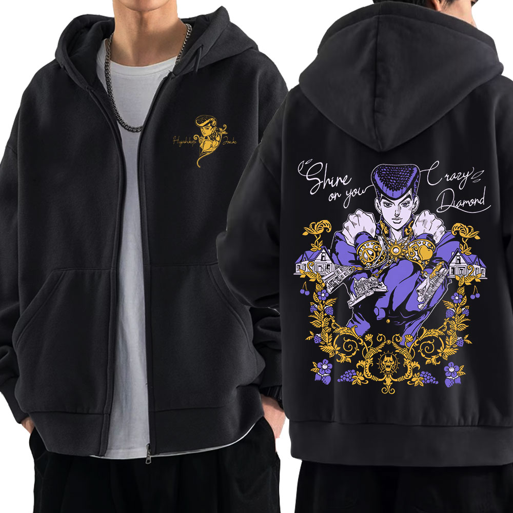 Women'S Fashion Zip Hoodie - アニメジョジョの奇妙な冒険ジッパーパーカー東方仗助マンガジップアップスウェットシャツ男性女性ファッションカジュアルプルオーバーコート