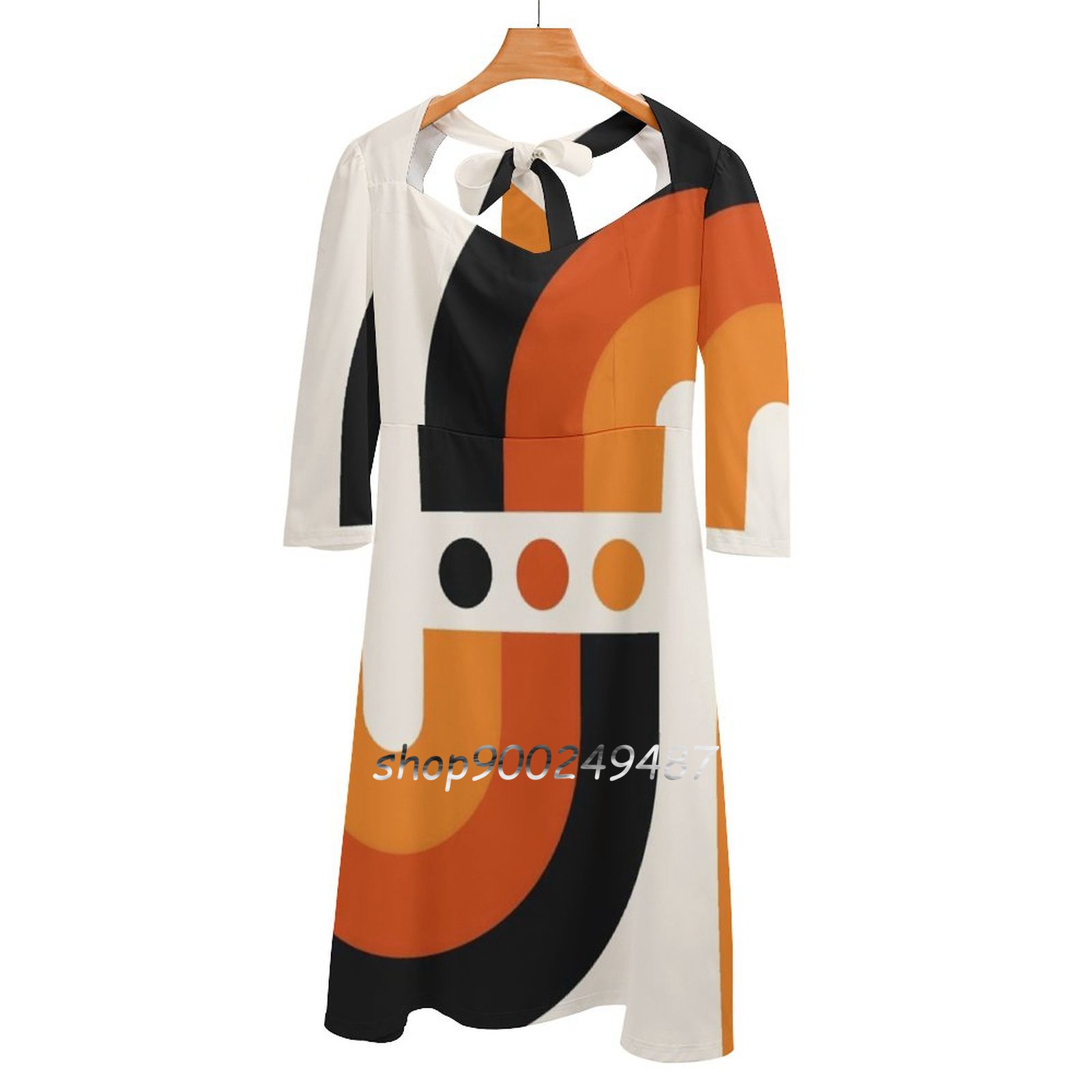Women'S Fashion In The 60S - 日没虹フレアドレススクエアネックドレスエレガントな女性のファッションプリントドレス60s 70 50s opアート抽象