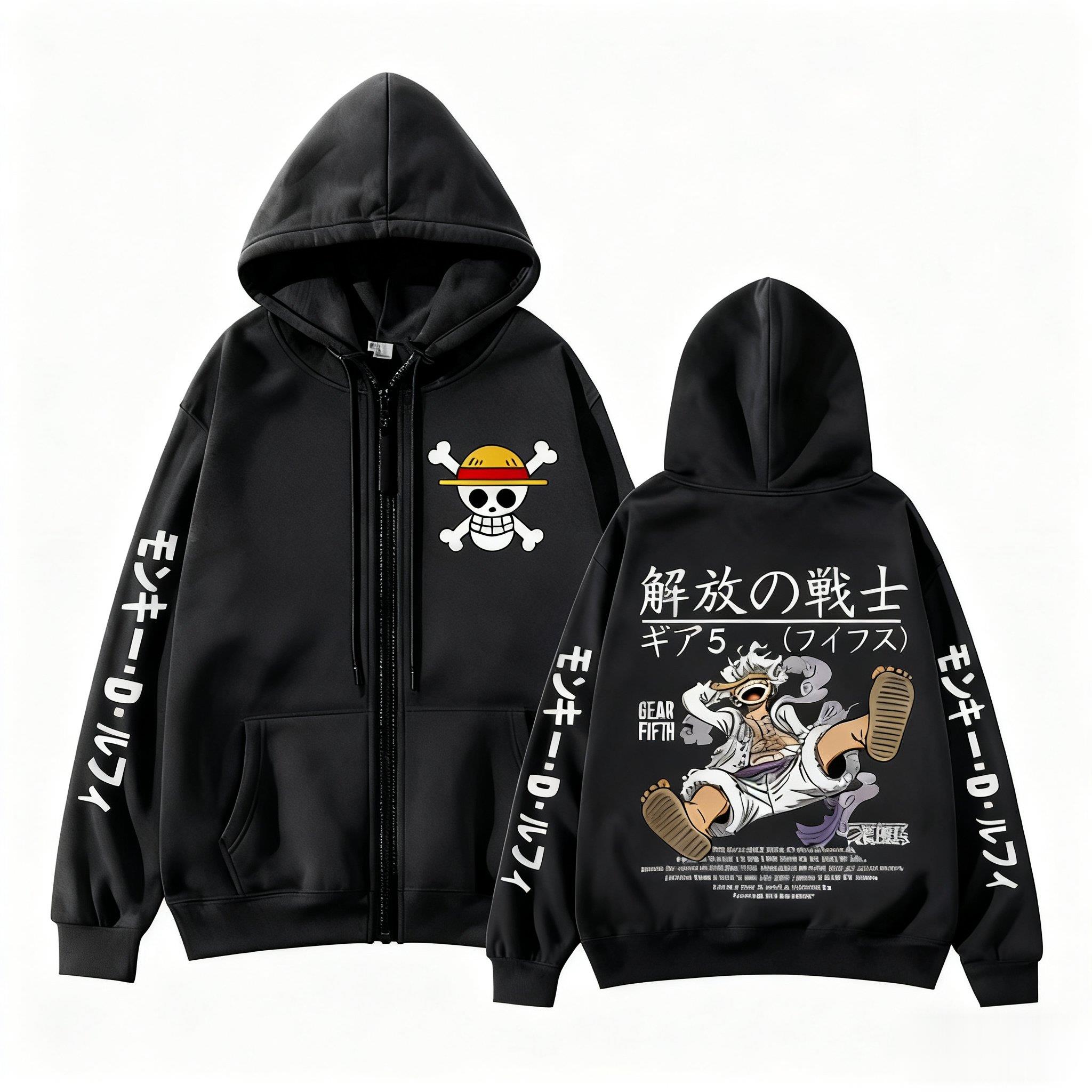 Women'S Fashion Zip Hoodie - モンキー・D・ルフィ ギア5 ワンピース アニメ ジップアップパーカー メンズ
