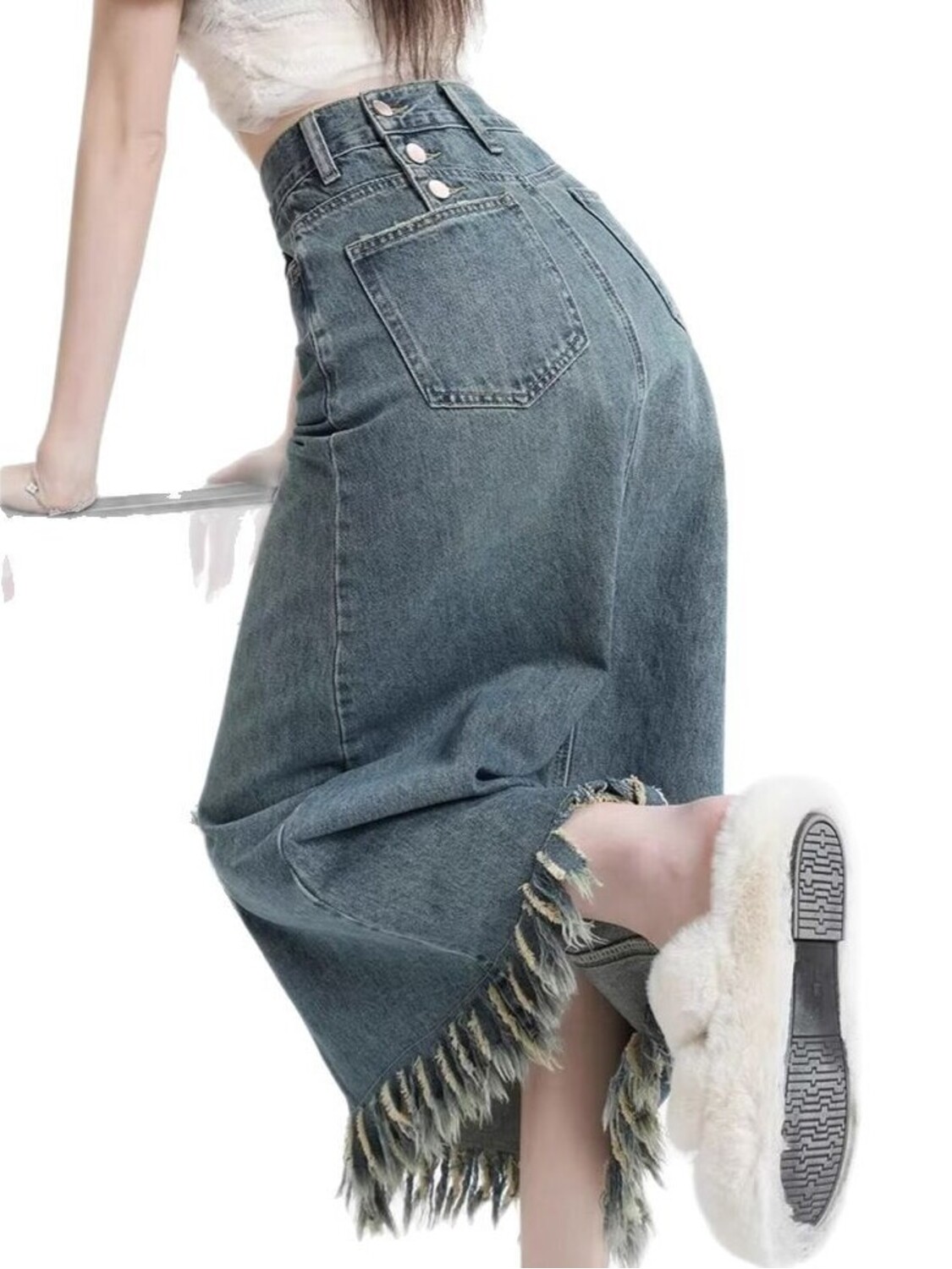 Denim Shorts Women - レディースハイウエストヴィンテージウォッシュドデニムスコート（内蔵ショーツ付き）サイドスリットミニスカート