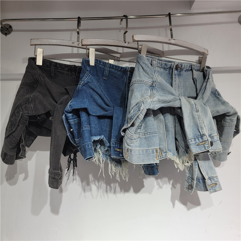 Denim Shorts Women - デニムショートパンツ レディース ジーンズ ヴィンテージ ウォッシュ加工 Aライン
