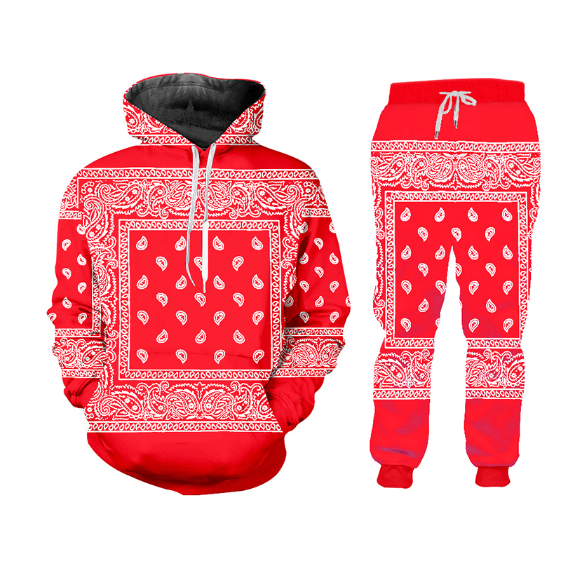 Women'S Fashion Zip Hoodie - メンズペイズリーグラフィックカシュー花柄女性/男性 2 点セットジョガー 3D パンツパーカー赤黒トラックスーツスウェットパンツパーカー Streewear