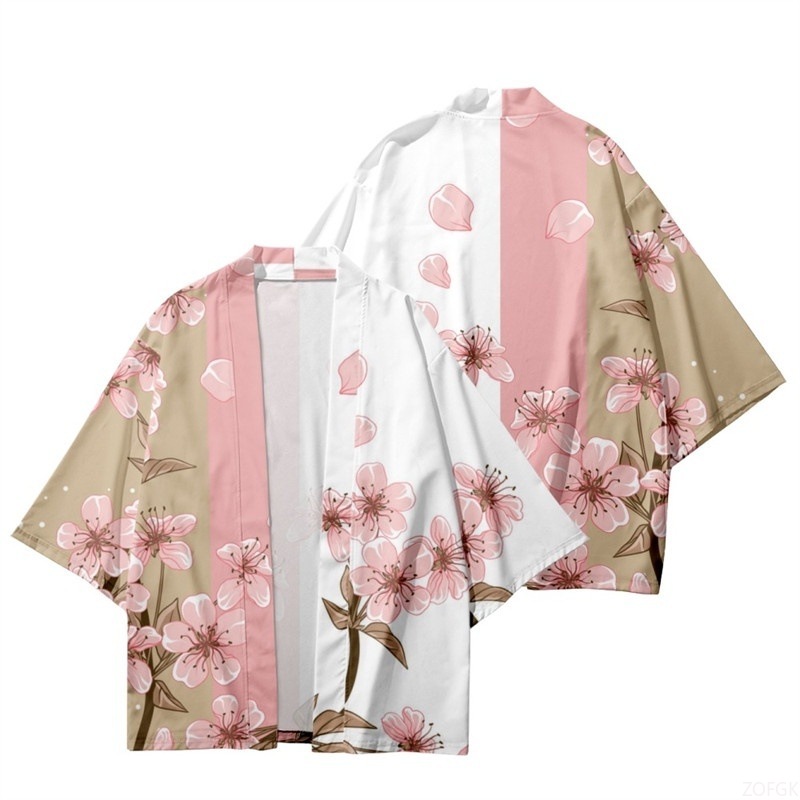 Women'S Fashion Knitwear - 夏の女性のフラワープリント着物男性ファッションビーチアロハシャツファッションカーディガン梅柄着物バスローブ浴衣羽織