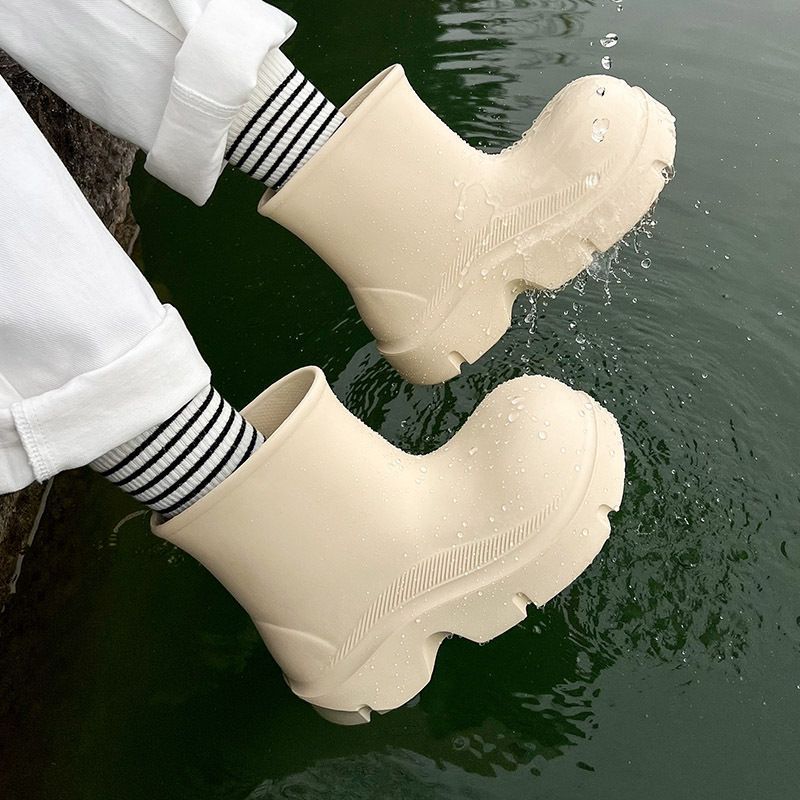 Women'S Fashion Hiking Boots - 最新のファッショナブルでトレンディなレインブーツ：アウトドア・ストリームハイキング用厚底ショート丈大人用身長アップ防水レインブーツ