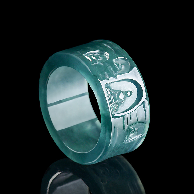 Women Fashion Rings - 天然ビルマ翡翠仏陀リング高級宝石デザイナージュエリーファッションチャームお守り彫刻本物の翡翠女性へのギフト