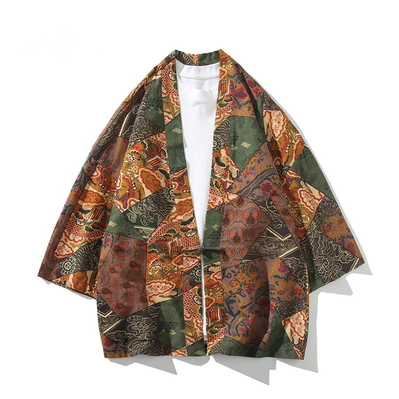 Kimono Cardigan Women - エスニックスタイルプリント浴衣男性女性ファッションコットンリネンカーディガンブラウスアジア服原宿日本のコスプレ着物