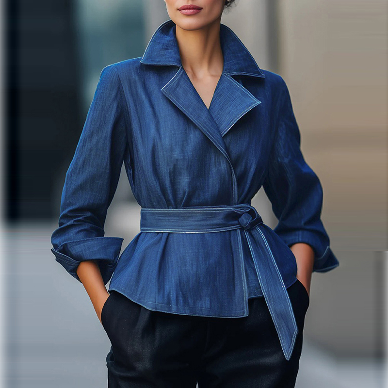 Women'S Fashion For 2026 - 2026年秋春ファッションデニムジージャン女性用長袖ヴィンテージブルー秋カジュアルアウターウェアベルト付き