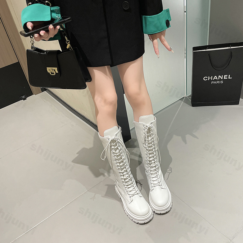 女性騎士のブーツプラットフォームチャンキーシューズファッショ - Women'S Fashion Leather Boots のレビューと価格