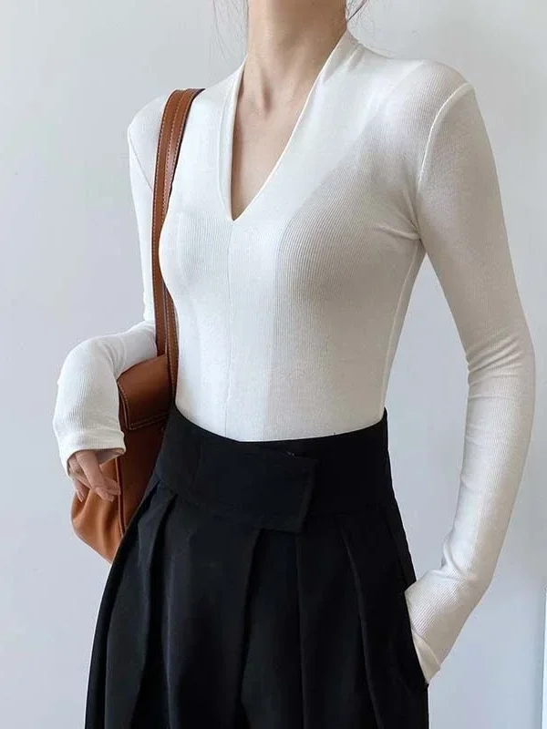 Vネック スリムシャツ 長袖トップス 美しいレディース エレ - Women'S Fashion For 2026 のレビューと価格