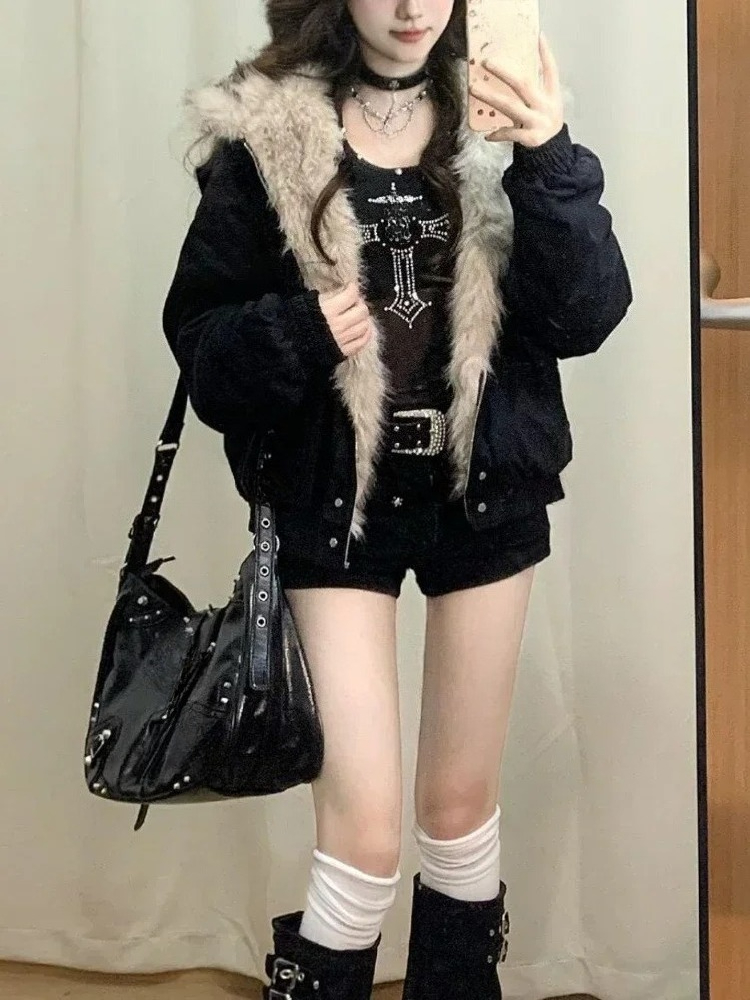 Y2Kゴシックヴィンテージブラックジップアップパーカー レデ - Women'S Fashion Zip Hoodie のレビューと価格
