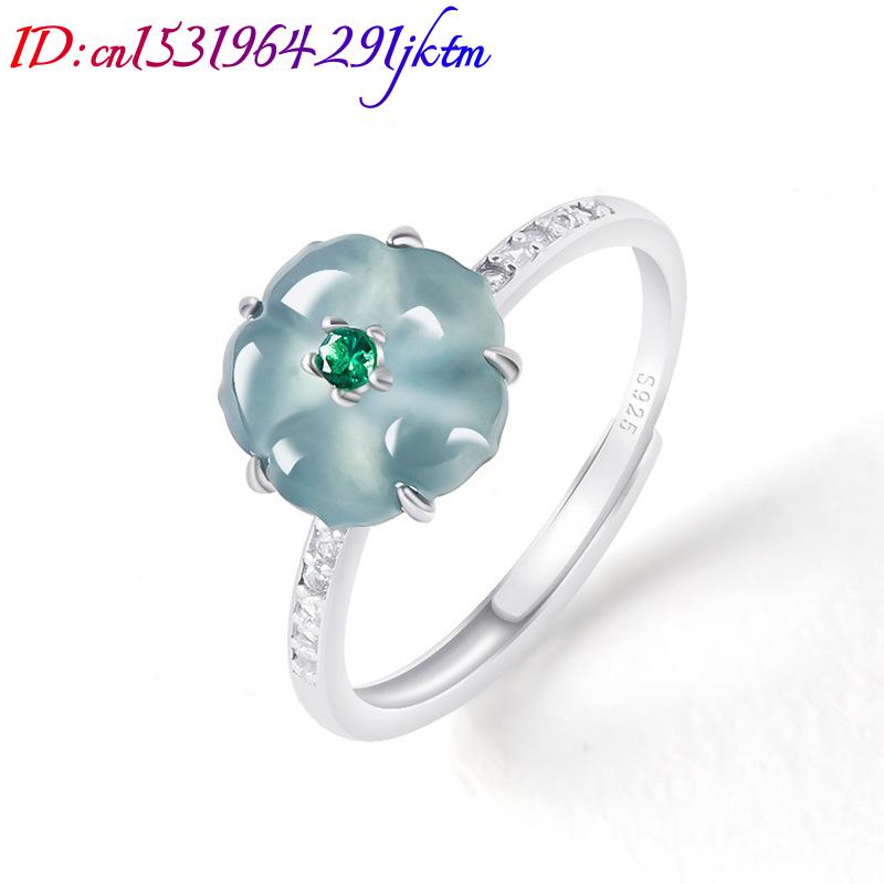 ブルービルマ翡翠フラワーリング 925 シルバー天然ビルマ翡 - Women Fashion Rings のレビューと価格