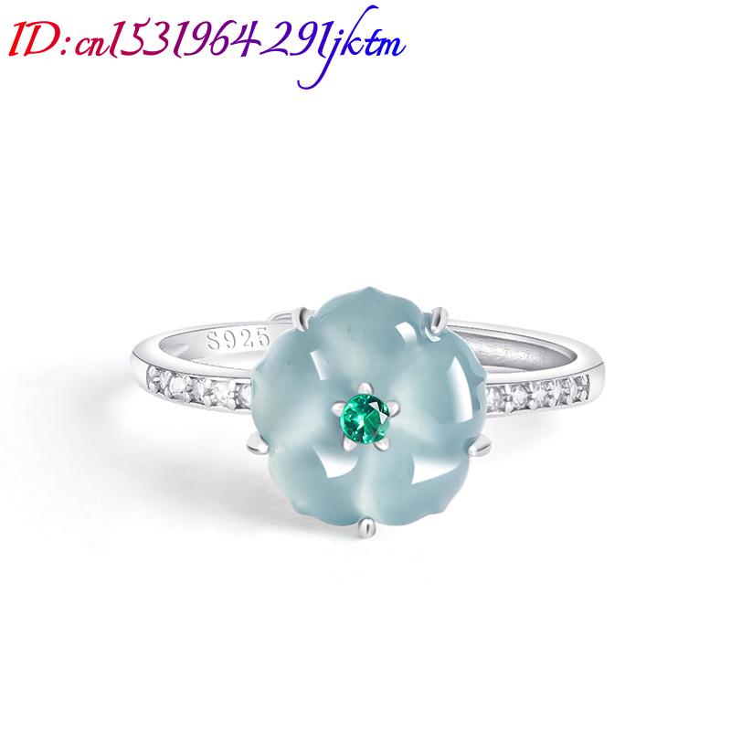 ブルービルマ翡翠フラワーリング 925 シルバー天然ビルマ翡 - Women Fashion Rings のレビューと価格