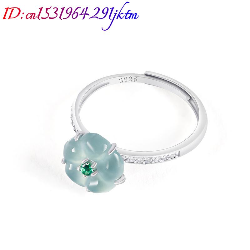 ブルービルマ翡翠フラワーリング 925 シルバー天然ビルマ翡 - Women Fashion Rings のレビューと価格