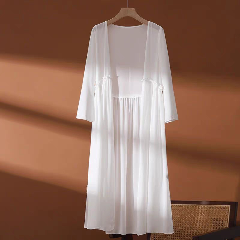 女性のプラスサイズ 6XL 夏シフォン着物ロングカーディガン - Kimono Cardigan Women のレビューと価格