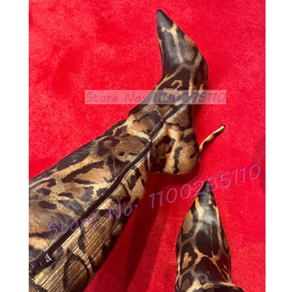 ヒョウ柄フェイク馬毛ニーハイブーツ女性ファッションポインテッ - Women'S Fashion Leather Boots のレビューと価格