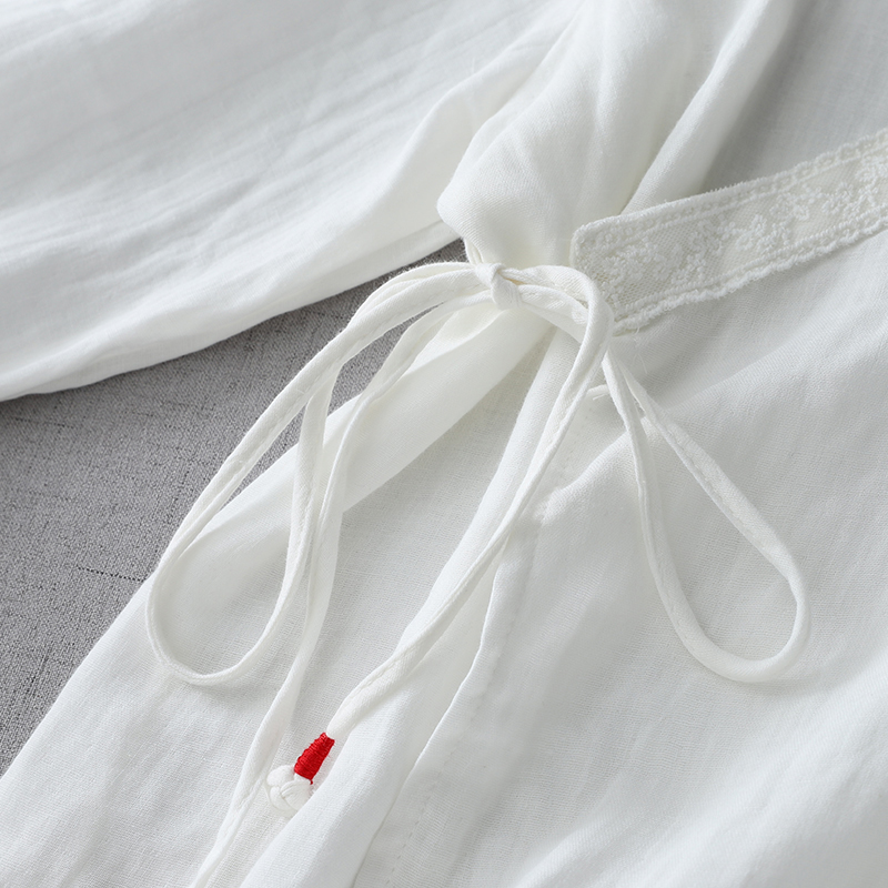 女性 V ネックレーストリム着物シャツブラウス春夏中国風ラッ - Kimono Cardigan Women のレビューと価格