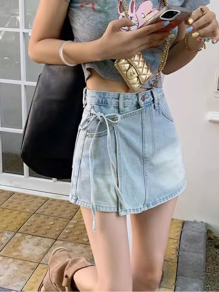 レディース ハイウエスト デニムスコート ライトブルーウォッ - Denim Shorts Women のレビューと価格
