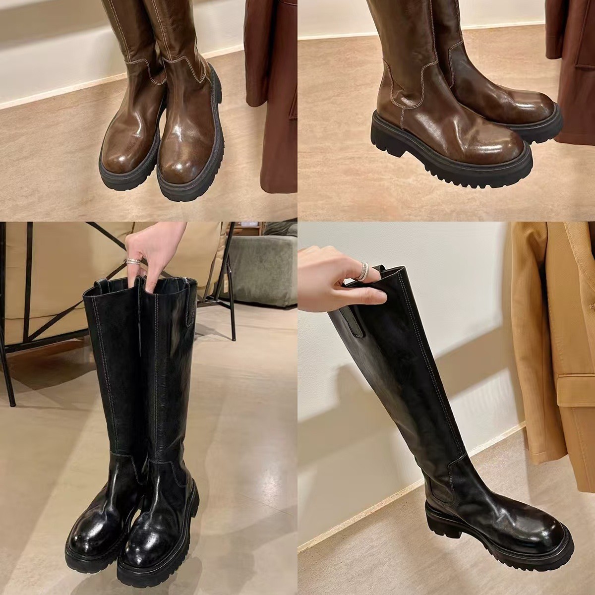 厚底ニーハイナイトブーツ、背面ジッパー付き、ラウンドトゥデザ - Women Fashion Youtube のレビューと価格