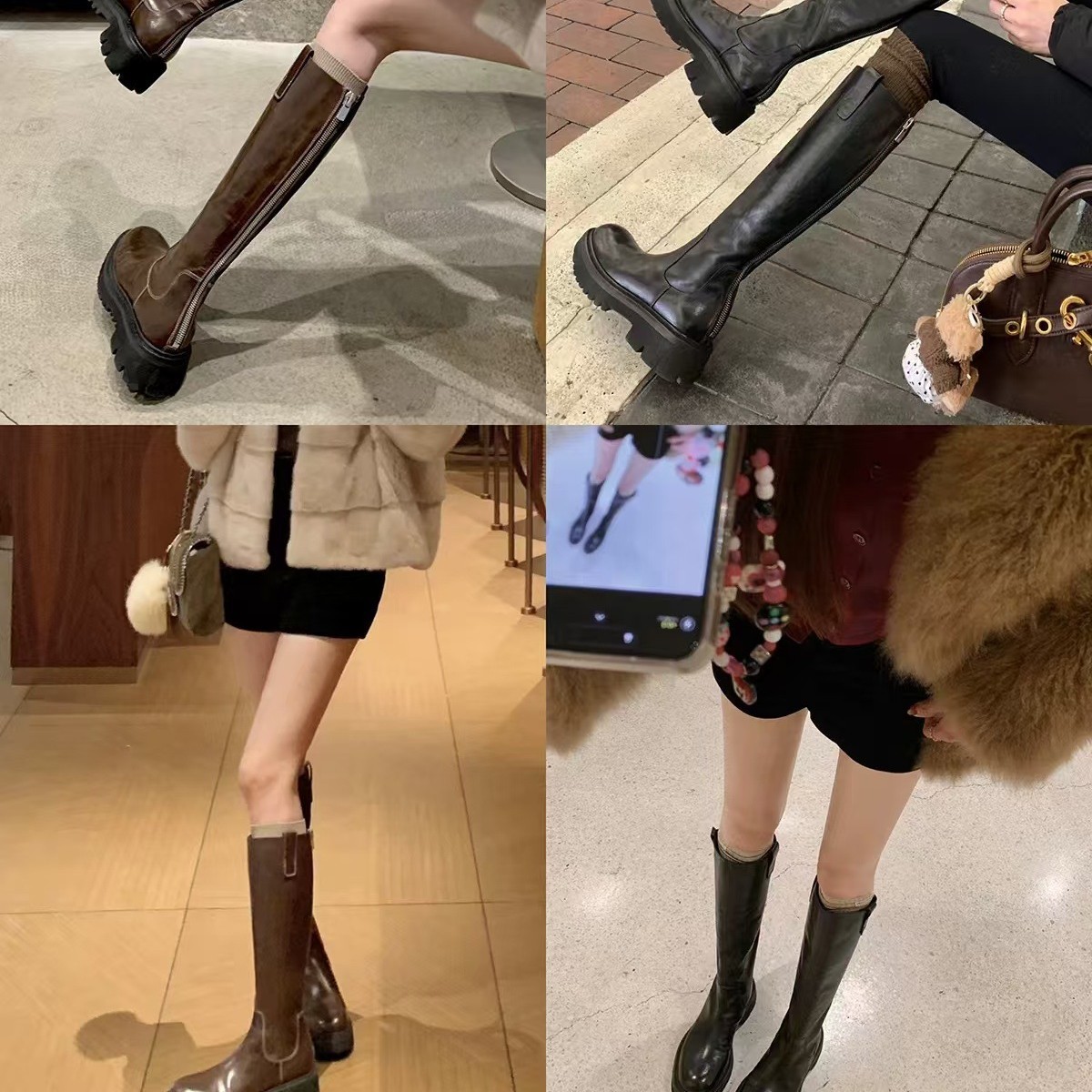 厚底ニーハイナイトブーツ、背面ジッパー付き、ラウンドトゥデザ - Women Fashion Youtube のレビューと価格