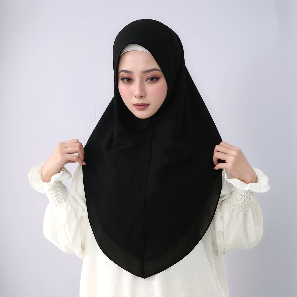 新作二重シフォン既製服インスタントヒジャブ、ムスリム女性用フ - Women'S Fashion Headbands のレビューと価格