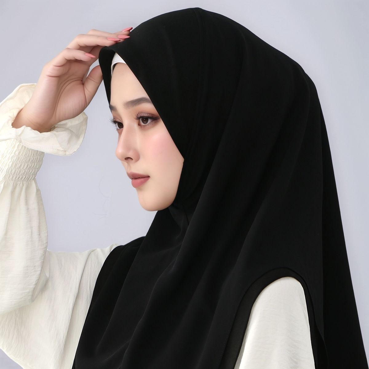 新作二重シフォン既製服インスタントヒジャブ、ムスリム女性用フ - Women'S Fashion Headbands のレビューと価格