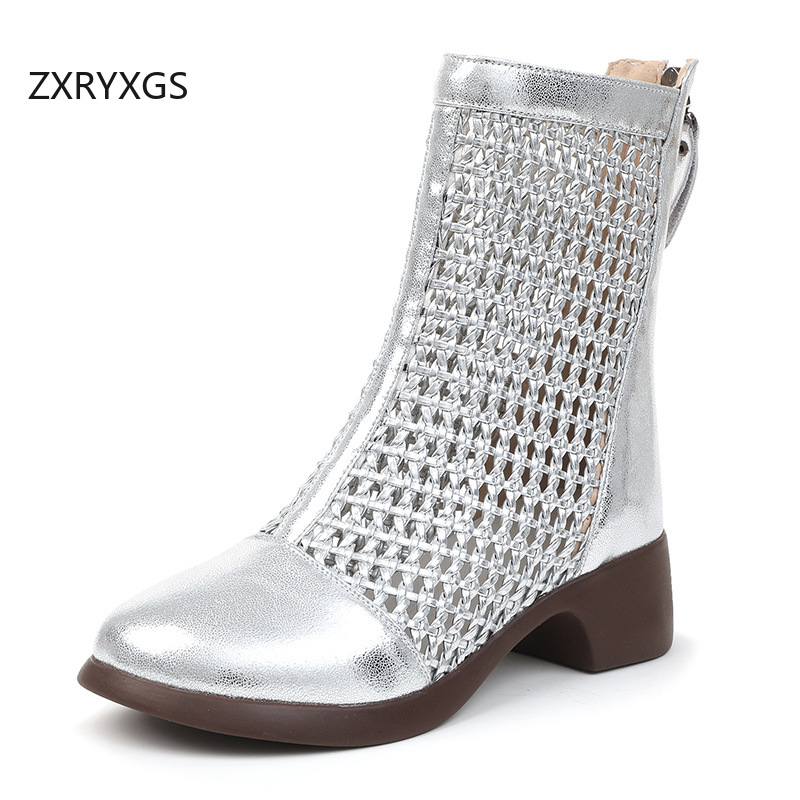 ZXRYXGS 2026 トップ牛革織り中空クールブーツ通気 - Women Fashion Youtube のレビューと価格