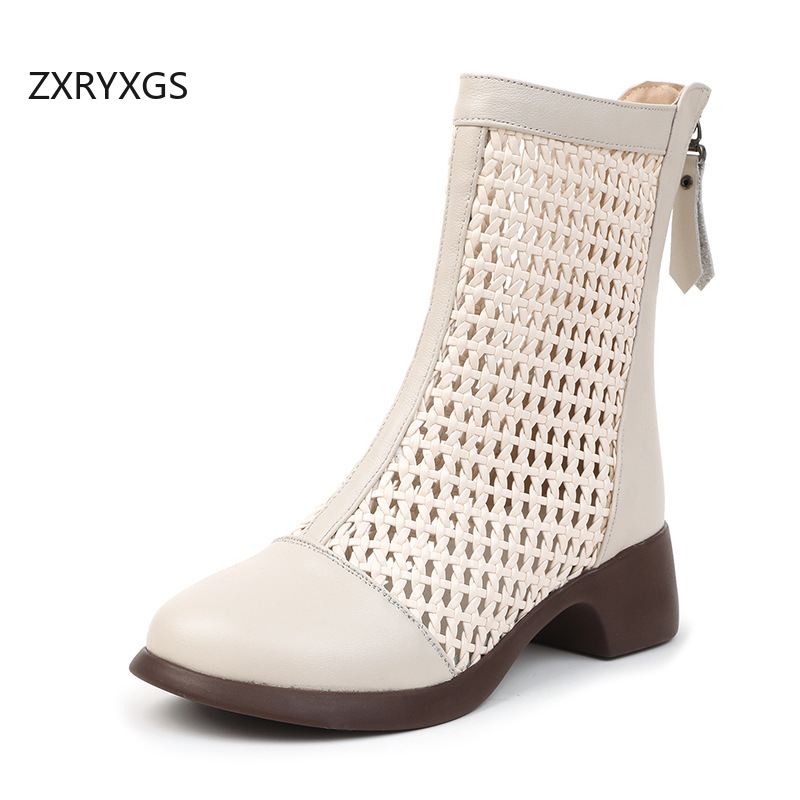 ZXRYXGS 2026 トップ牛革織り中空クールブーツ通気 - Women Fashion Youtube のレビューと価格