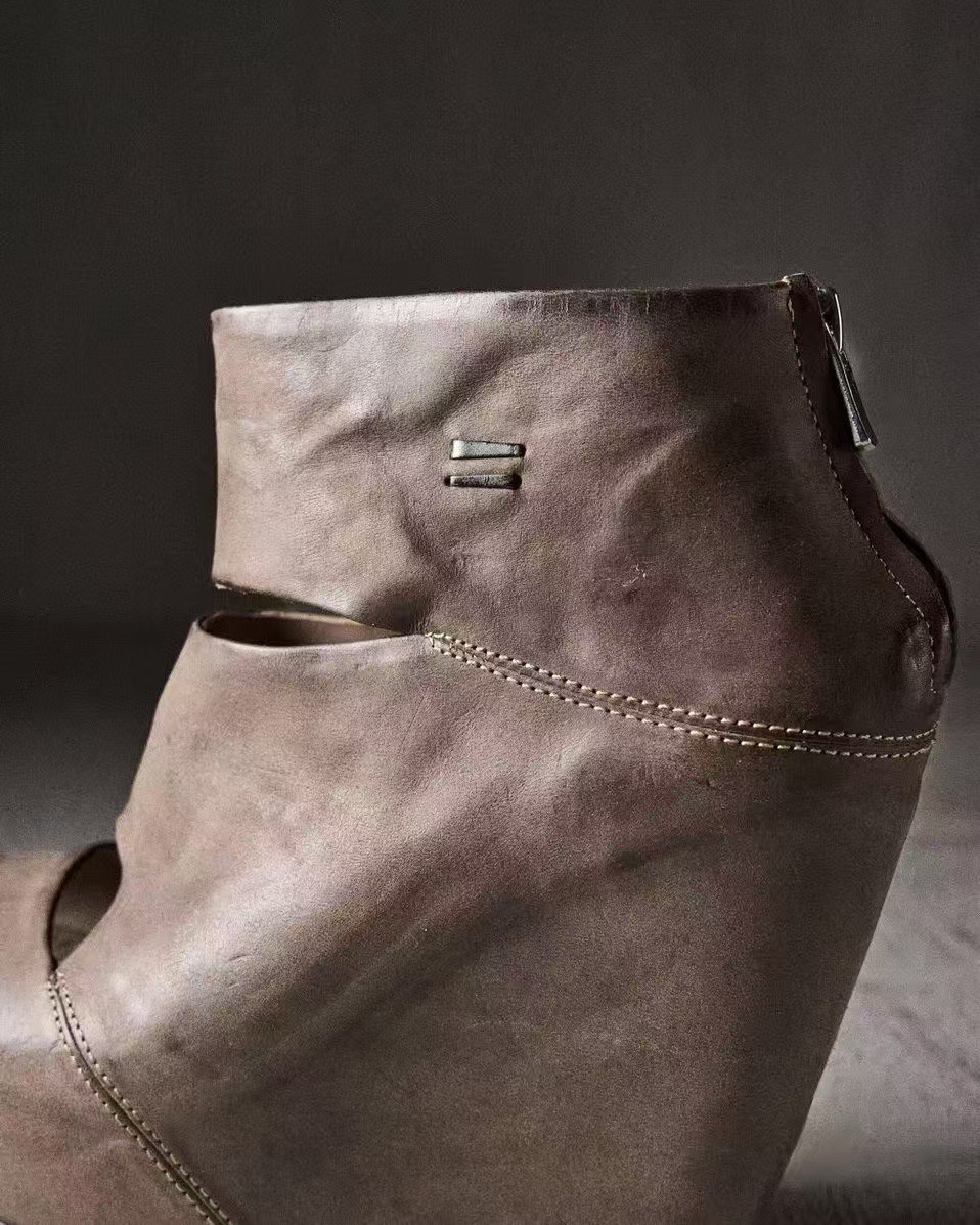 夏の新しい女性のヴィンテージグレーディストレスレザーカットア - Women'S Fashion Leather Boots のレビューと価格