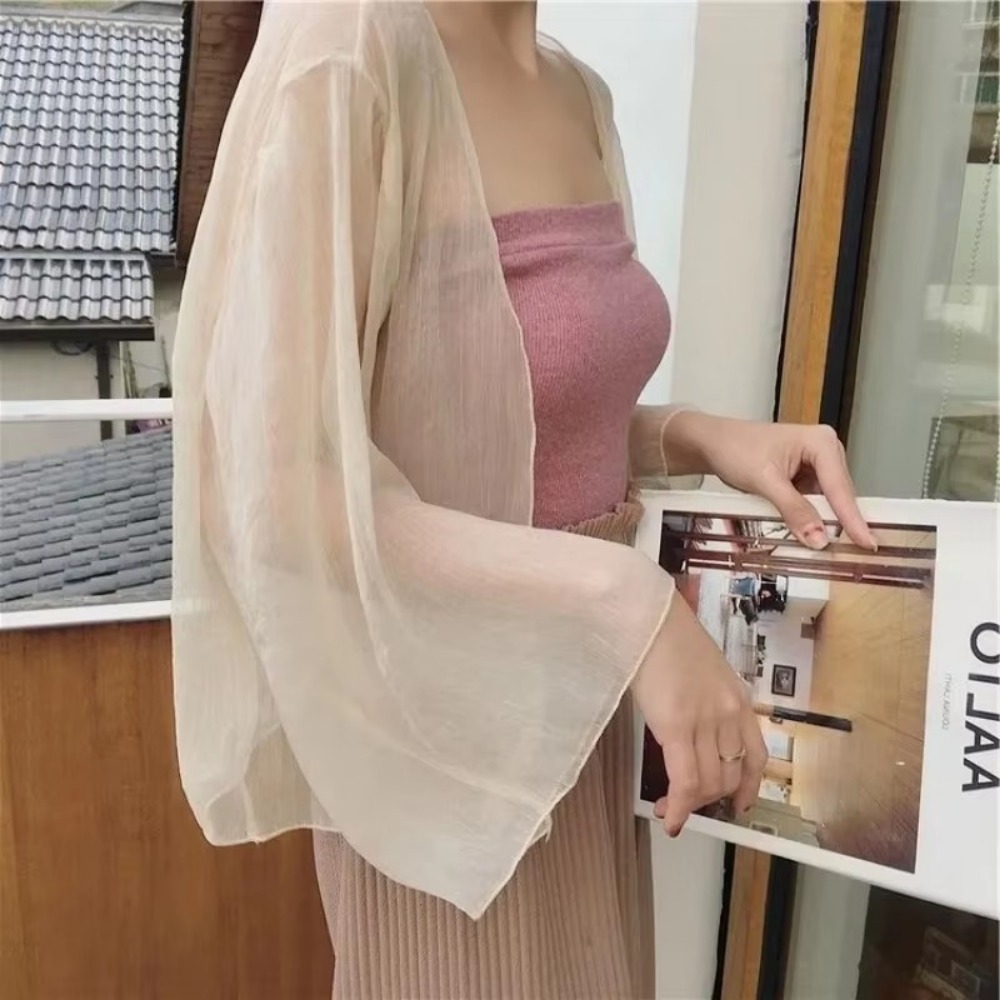 夏クリンクル女性カーディガンルーズシフォン薄いセクショントッ - Women'S Fashion Knitwear のレビューと価格