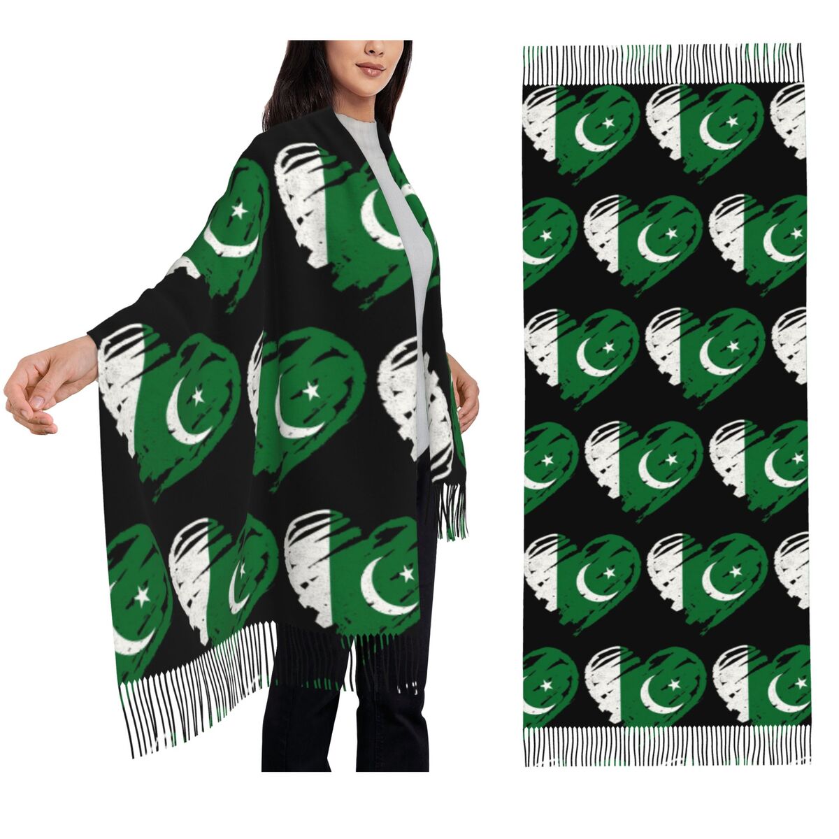 パキスタン国旗柄のパキスタンスカーフ、女性用タッセル付きスカ - Women Fashion Pakistan のレビューと価格