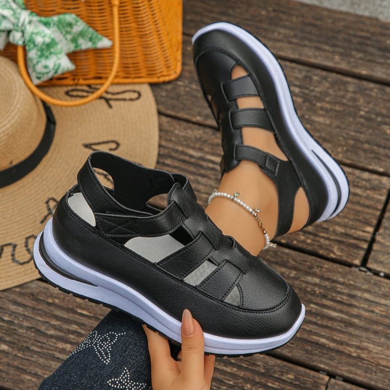 レディースプラットフォームスニーカーサンダル中空カットアウト - Women'S Fashion Velcro Sneakers のレビューと価格