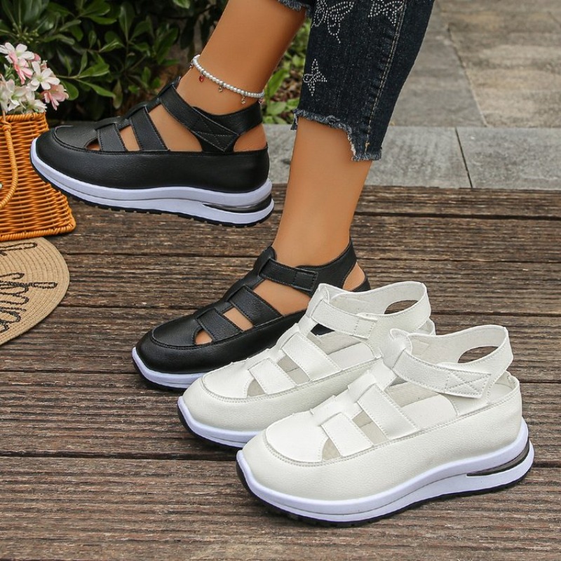 レディースプラットフォームスニーカーサンダル中空カットアウト - Women'S Fashion Velcro Sneakers のレビューと価格