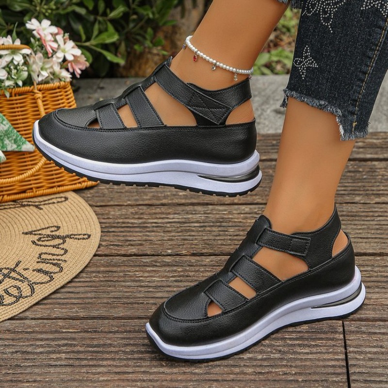 レディースプラットフォームスニーカーサンダル中空カットアウト - Women'S Fashion Velcro Sneakers のレビューと価格