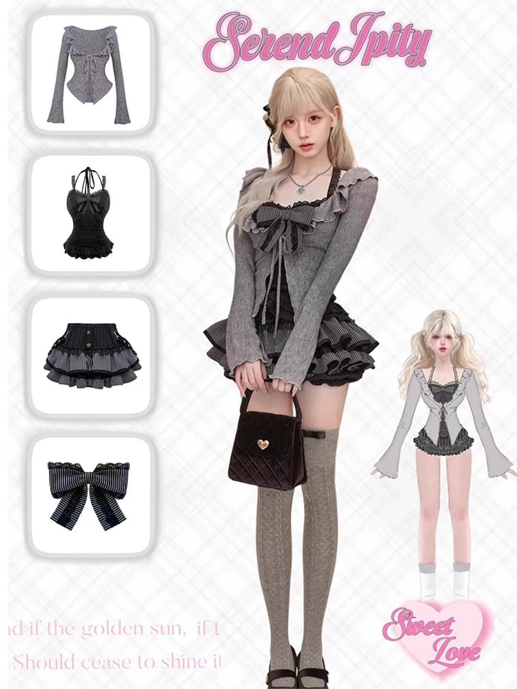 ゴシックY2Kヴィンテージプレッピースタイル2ピースセット  - Women'S Fashion Knitwear のレビューと価格