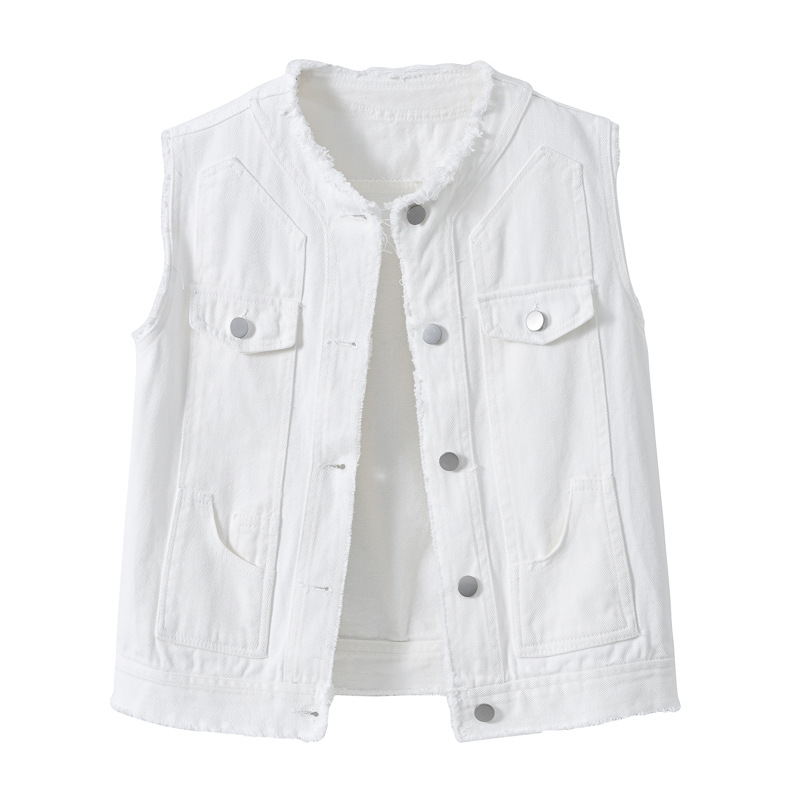 レディーススリムフィットノースリーブデニムベスト、ラウンドネ - Women Fashion Vest のレビューと価格